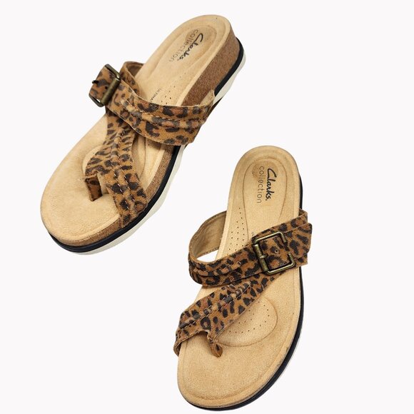 Clarks Collection Size 7 Womens Leopard Print Sandals Adjustable Buckle Strap - Picture 2 of 12